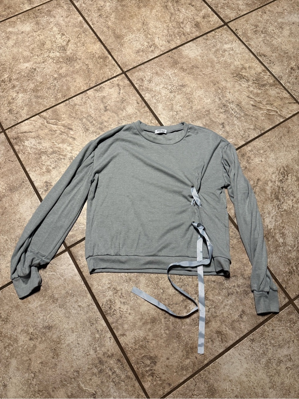 Side-Tie Lightweight Crewneck Sweatshirt - Light Gray